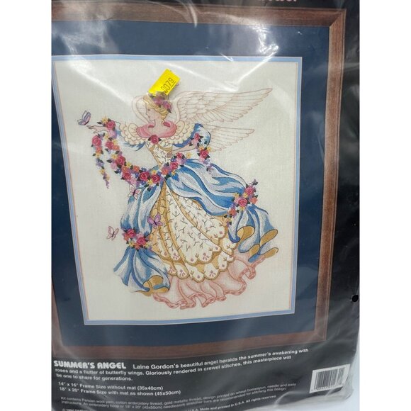 Dimensions Crewel Embroidery Kit Summers Angel 14"x16" Gold Thread Vintage 1994 - Picture 2 of 4
